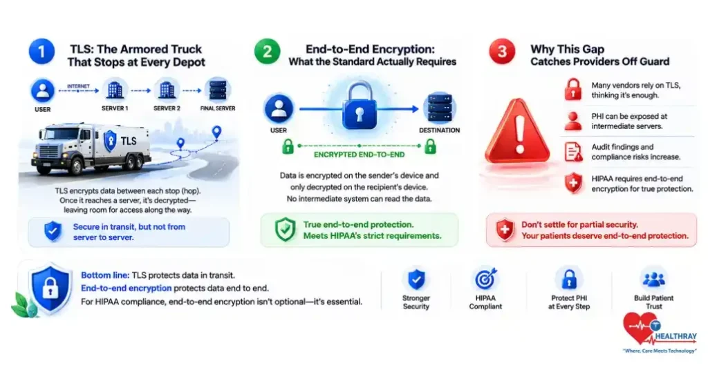 TLS Vs. End-to-End Encryption Why The Difference Matters For HIPAA-Healthray