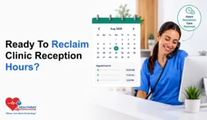 Receptionist using clinic appointment booking software to reclaim hours and improve scheduling efficiency.