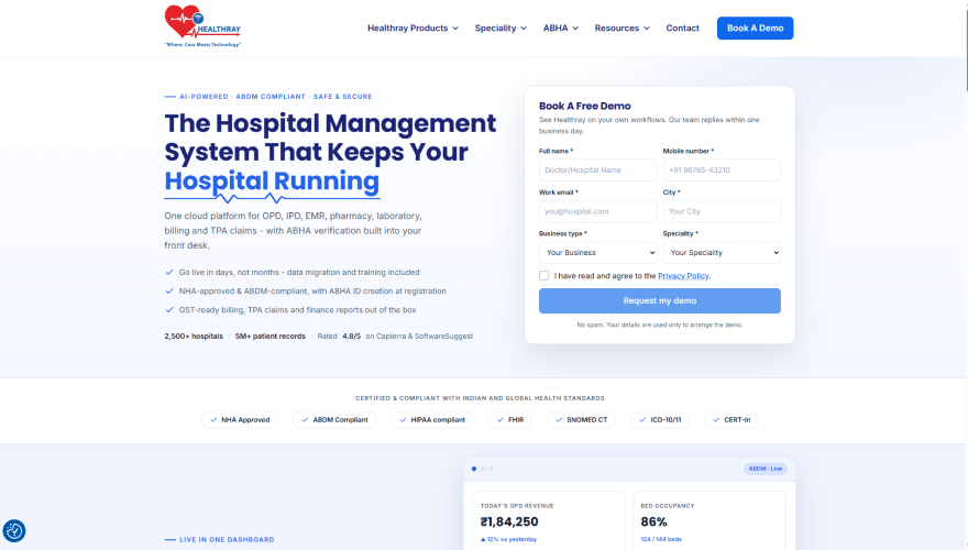 Healthray Site Scrrenshot